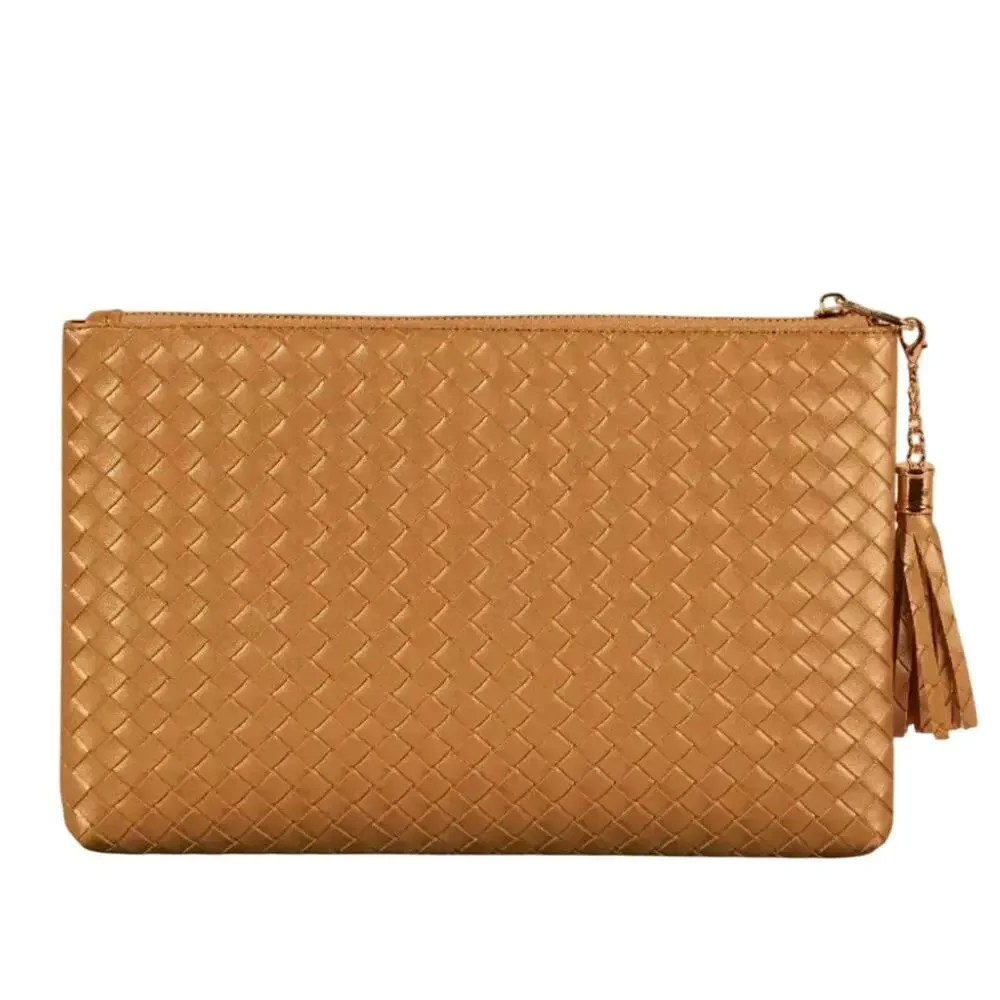 VIRGINIA WOLF Mimi Woven Pouch Metallic Gold Curateur Winter 2022 New w/ Tag $88